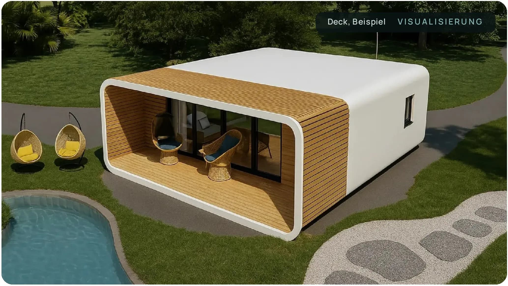 Orbit Deck mit vorgelagertem Terrassenrahmen an einem Pool