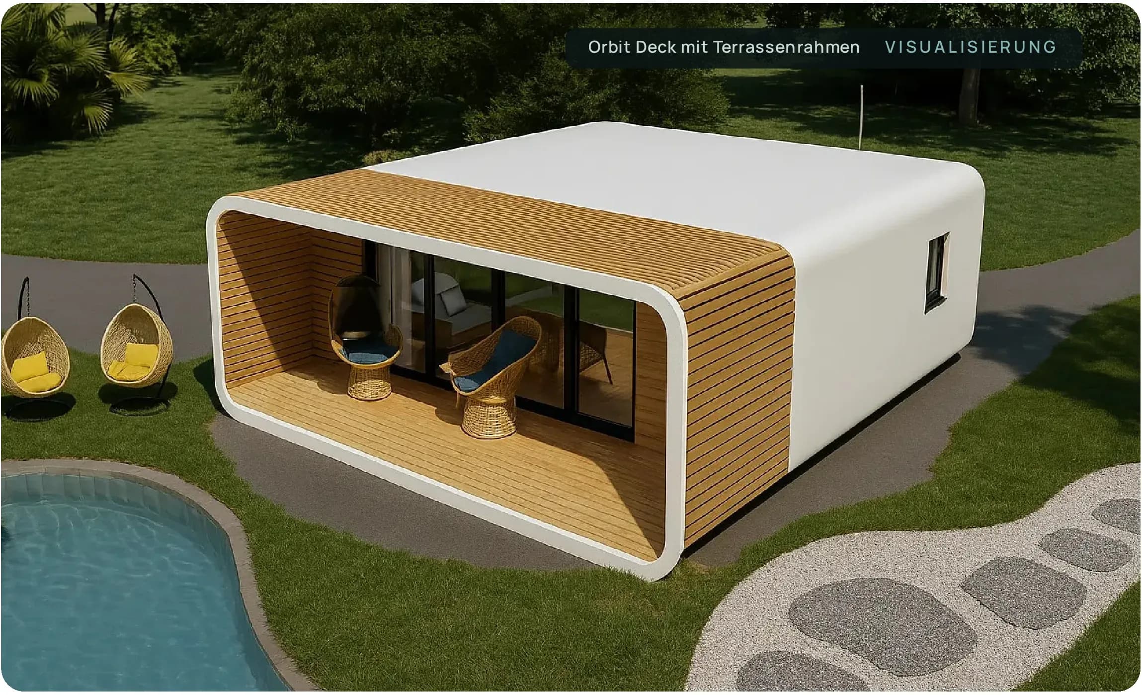 Orbit Deck mit Terrassenrahmen an einem Pool