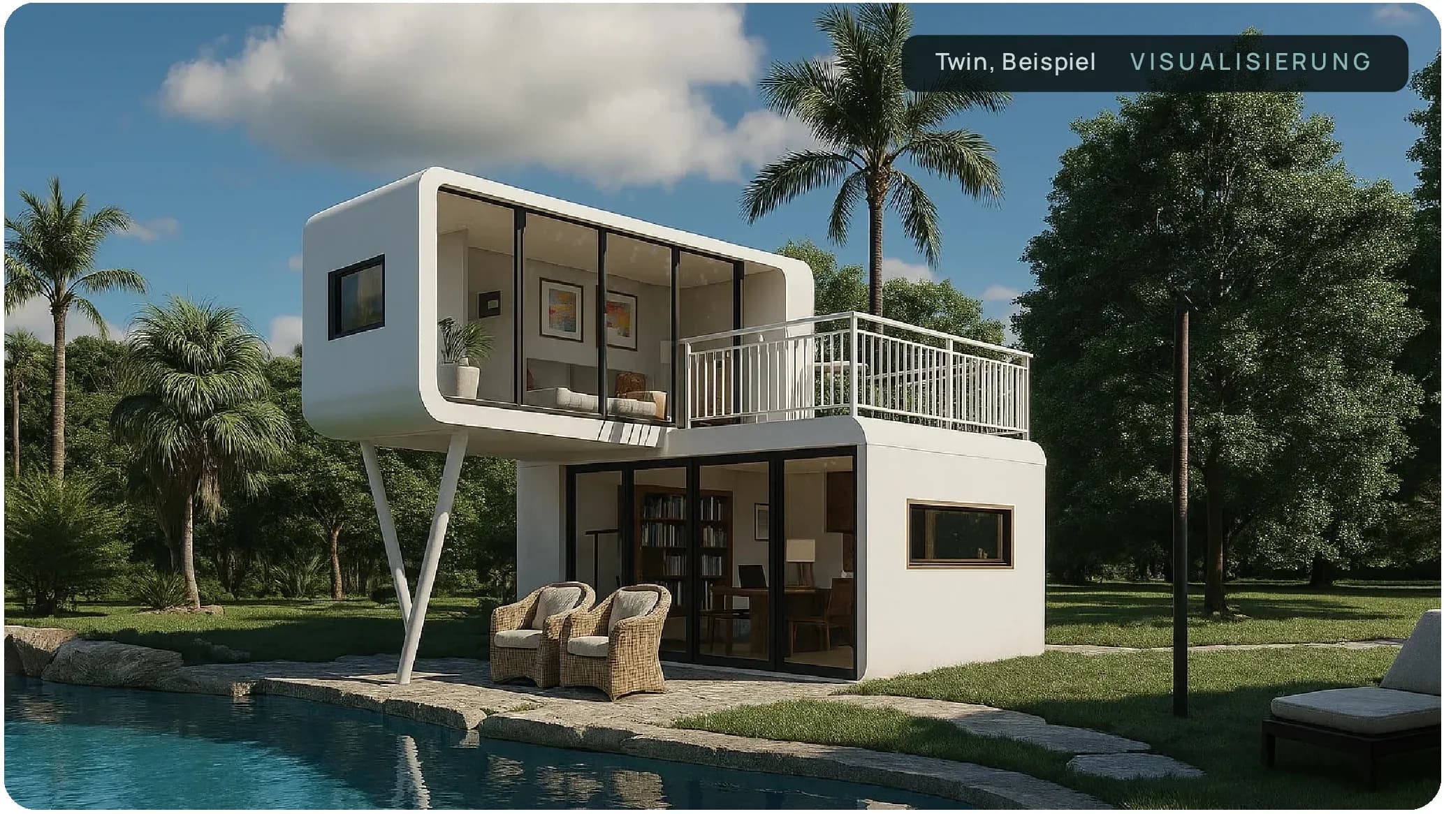 Orbit Twin, zwei verbundene Module über zwei Ebenen mit Terrasse