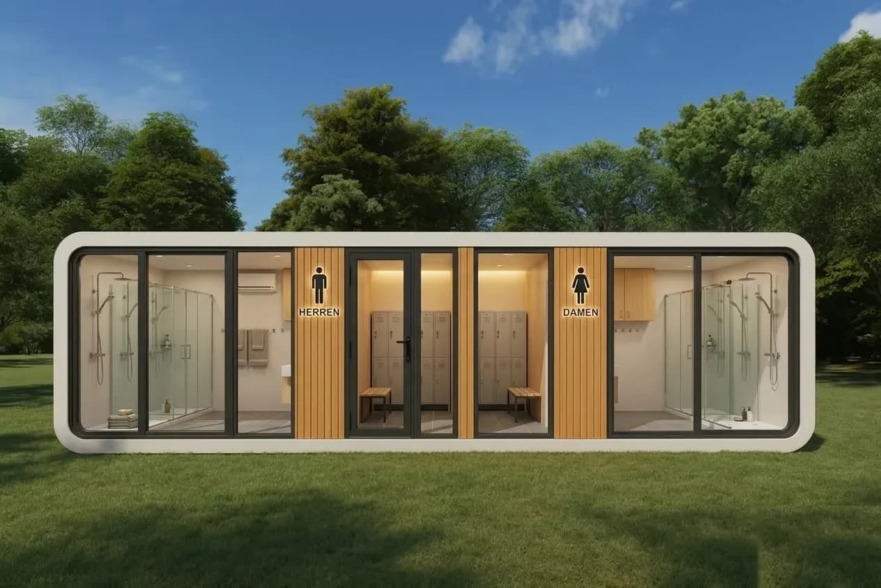 Teminon 40ft Living Pod mit getrennten Umkleiden, Sanitär und Duschen
