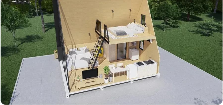 Horizon Lodge von außen mit teilsenkrechten Wänden