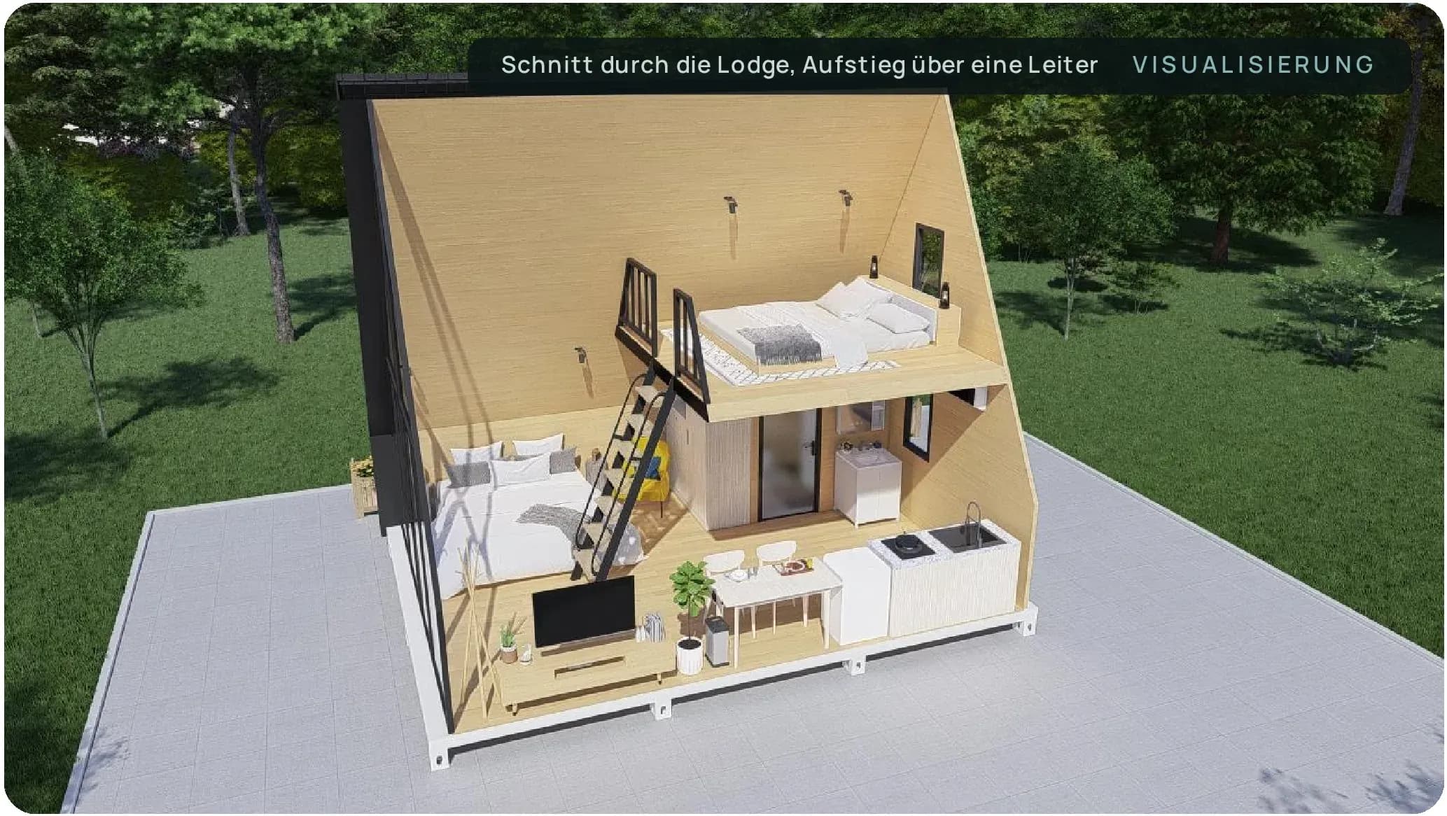 Horizon Lodge von außen mit teilsenkrechten Wänden